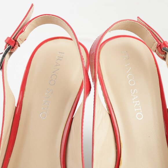 Franco Sarto Womens Sarah Sandal Size 9 Red Patent Wedge Heel Platform Slingback - Picture 10 of 12